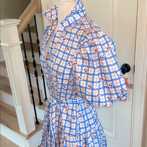 Avara Pinch Sommer Dress Midi Cherry Print Puff Sleeve Cotton New - Picture 8 of 14